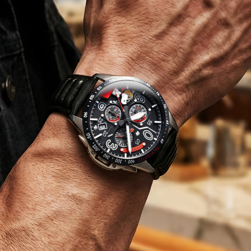 P-51 Mustang Blakeslee Chronograph Peanuts Snoopy Flying Ace Limited Edition Biplane Black