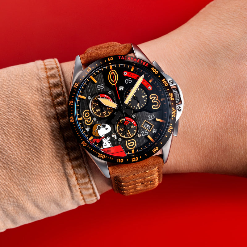 P-51 Mustang Blakeslee Chronograph Peanuts Snoopy Flying Ace Limited Edition Biplane Brown