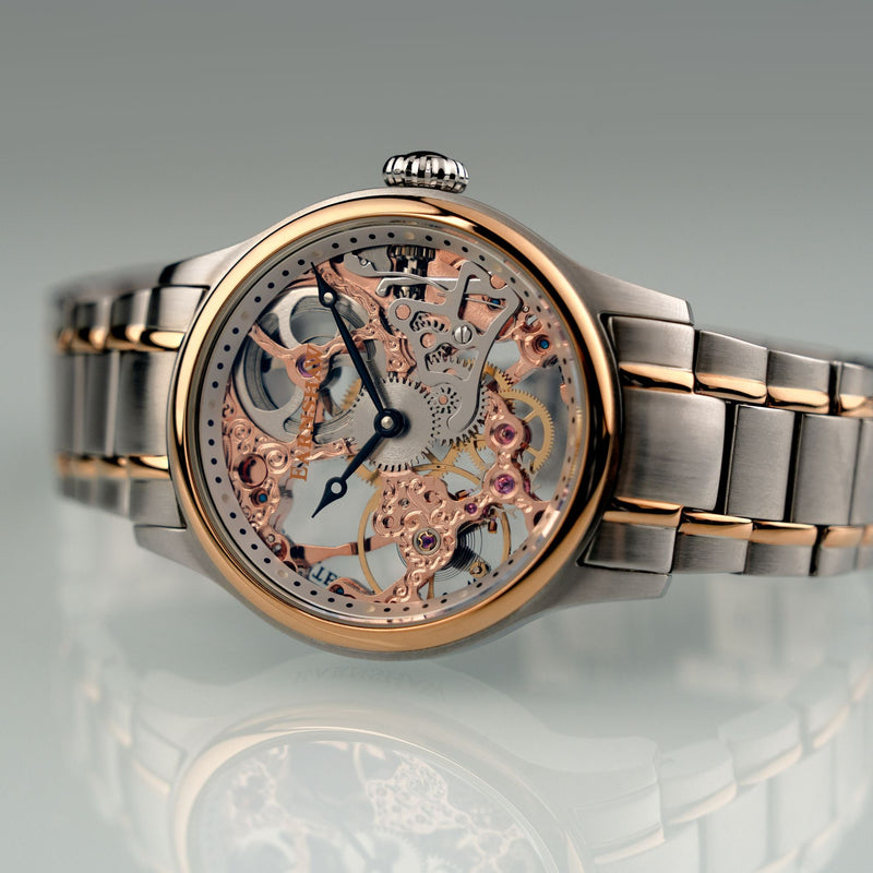 Bauer Mechanical Skeleton Steel Rose Gold