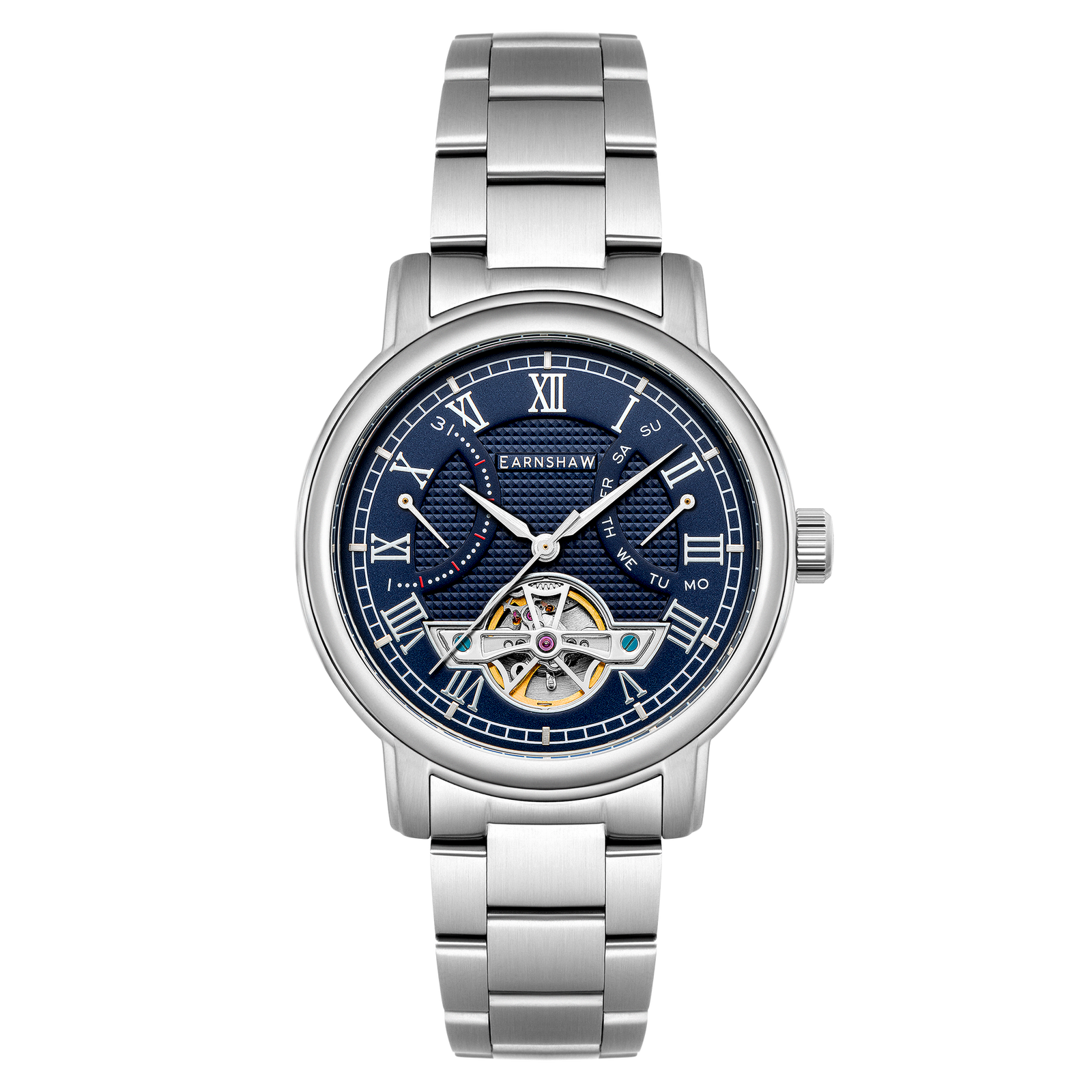 Heritage Longcase Double Retrograde Calendar Open Heart Automatic Bearer Blue