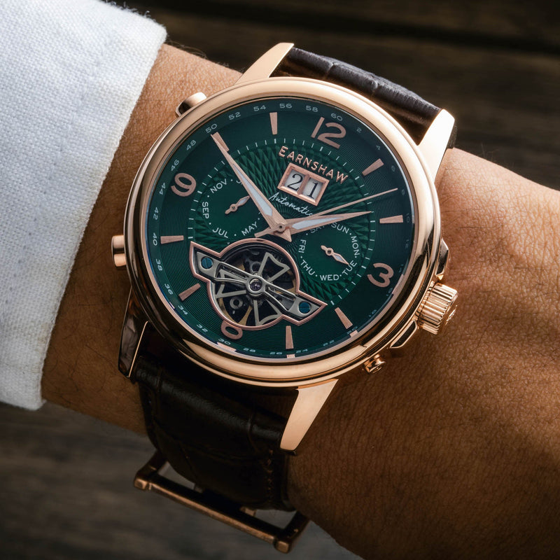 City Of London Marylebone Grand Date Calendar Open Heart Automatic Hunter Rose Green