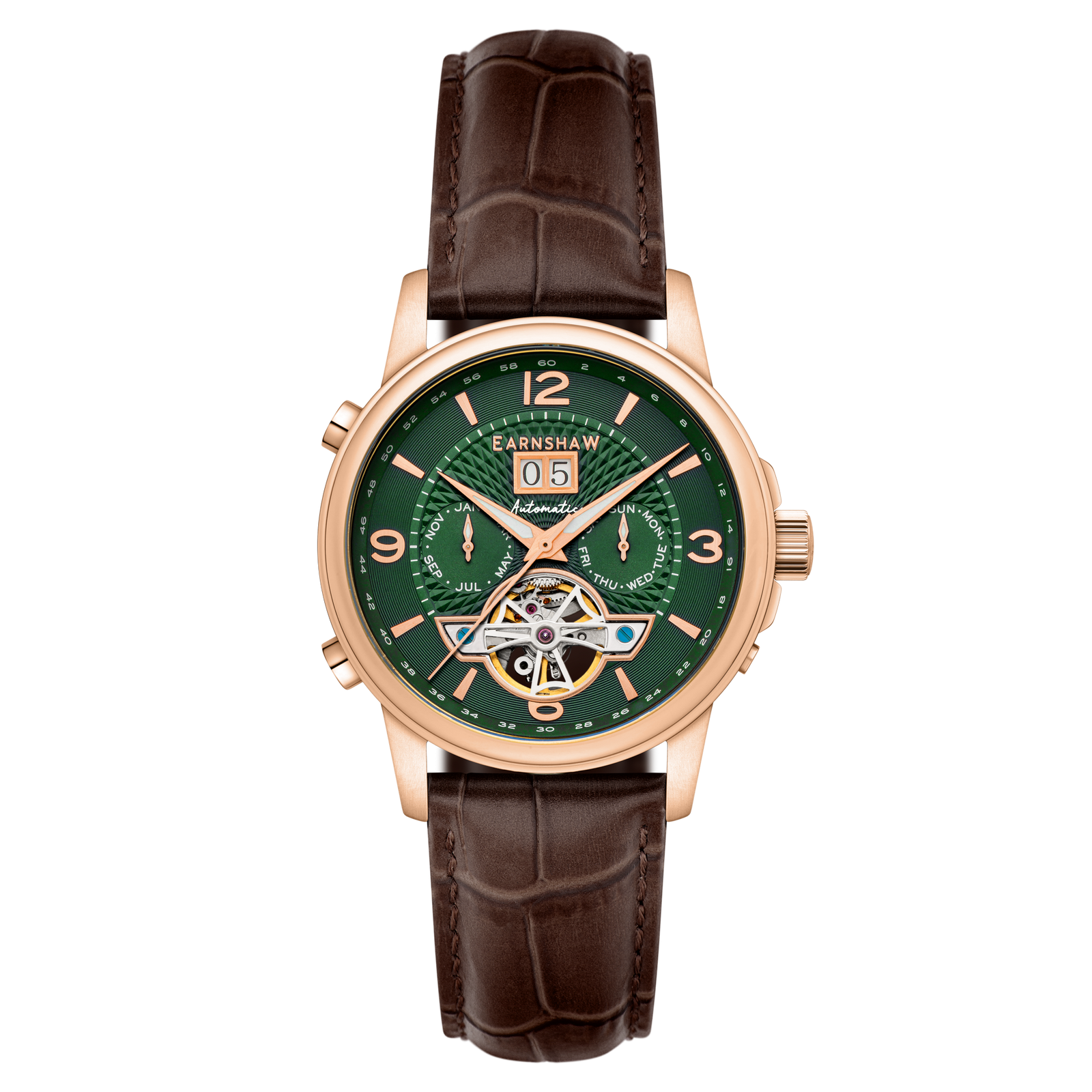 City Of London Marylebone Grand Date Calendar Open Heart Automatic Hunter Rose Green