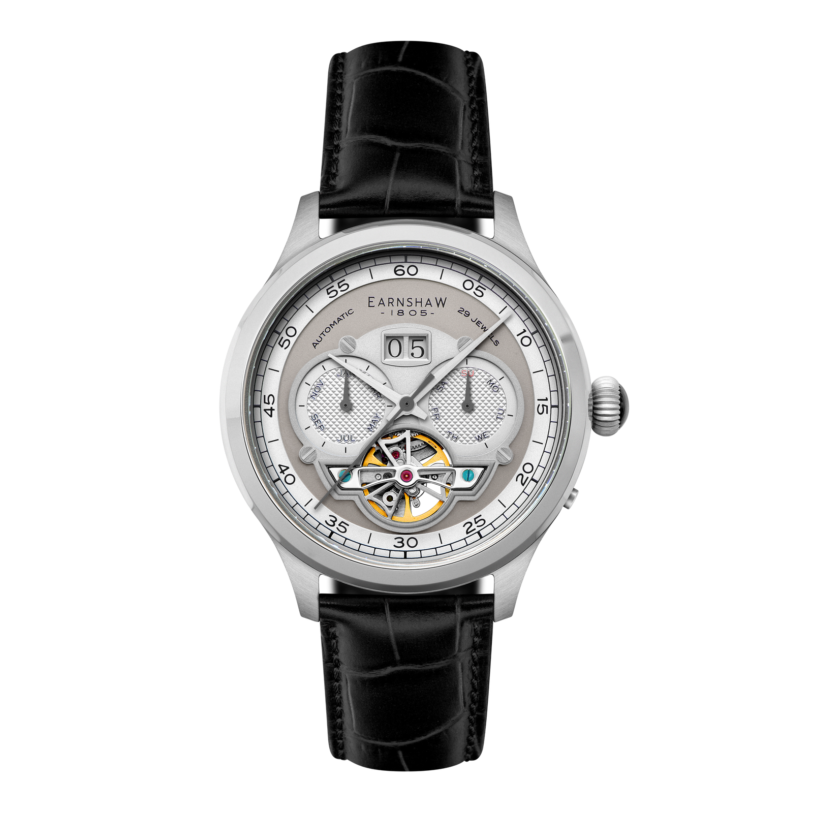Baron Grand Date Calendar Open Heart Automatic Heather Grey