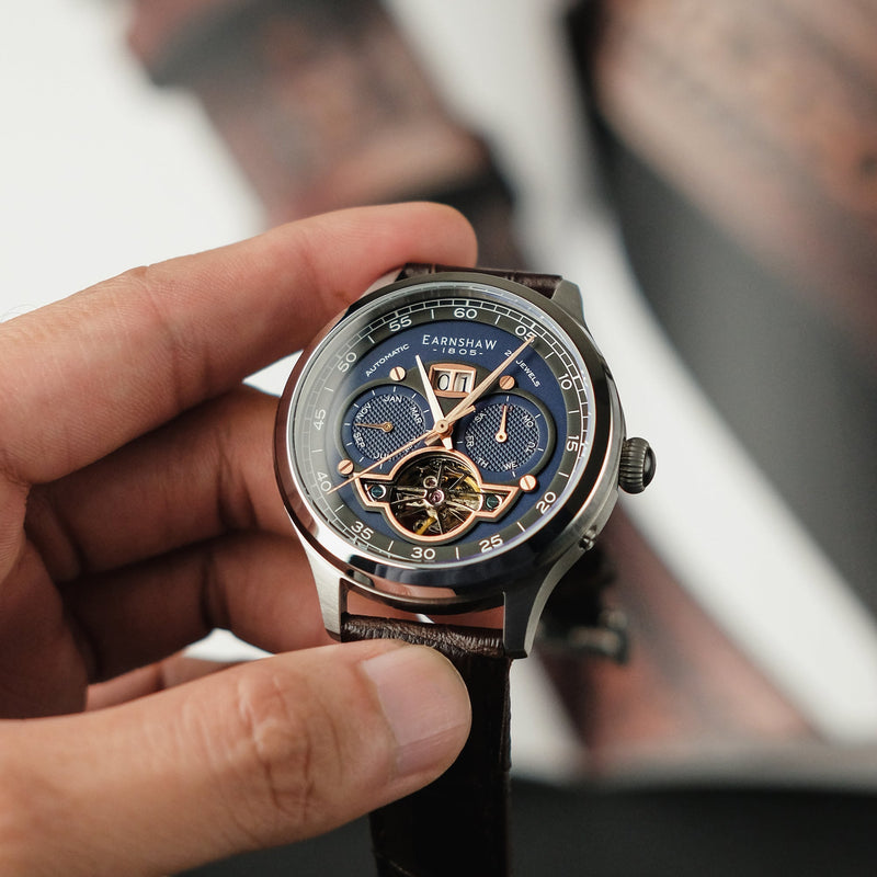 Baron Grand Date Calendar Open Heart Automatic Crisply Blue