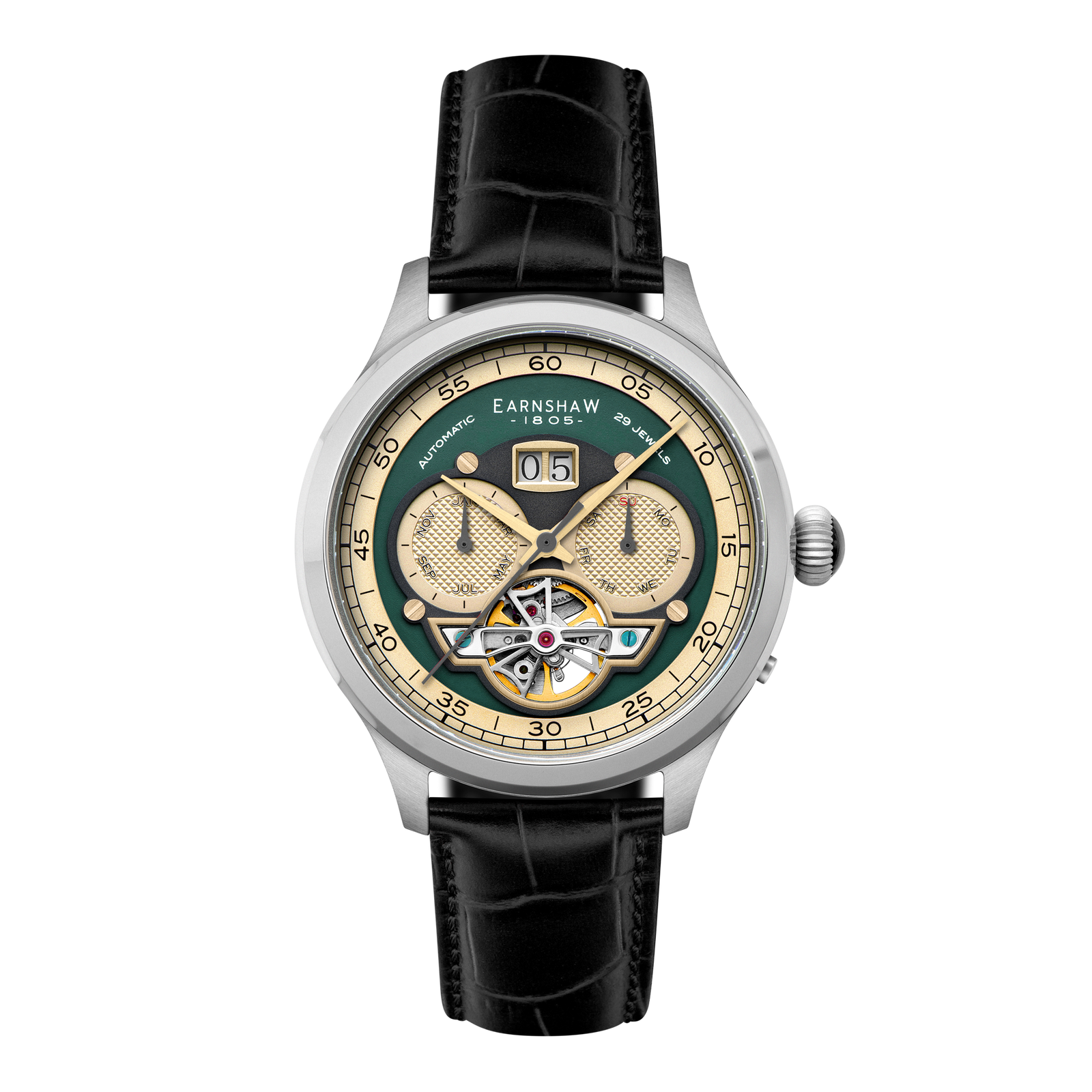 Baron Grand Date Calendar Open Heart Automatic Forestry Green