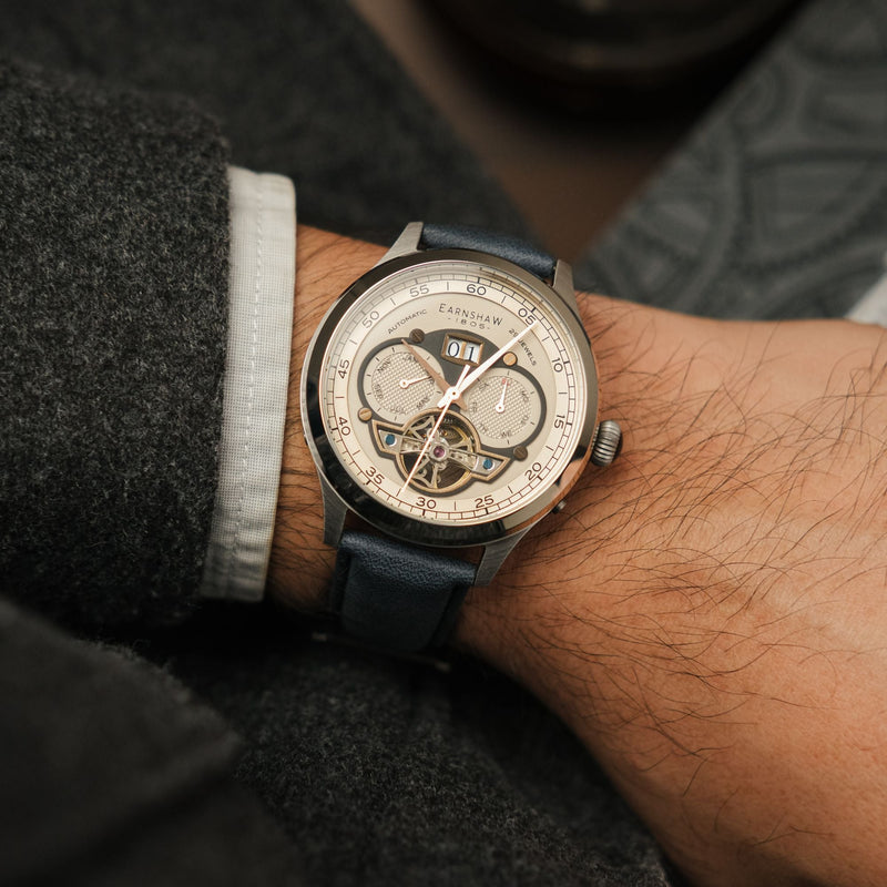 Baron Grand Date Calendar Open Heart Automatic Camel Blue