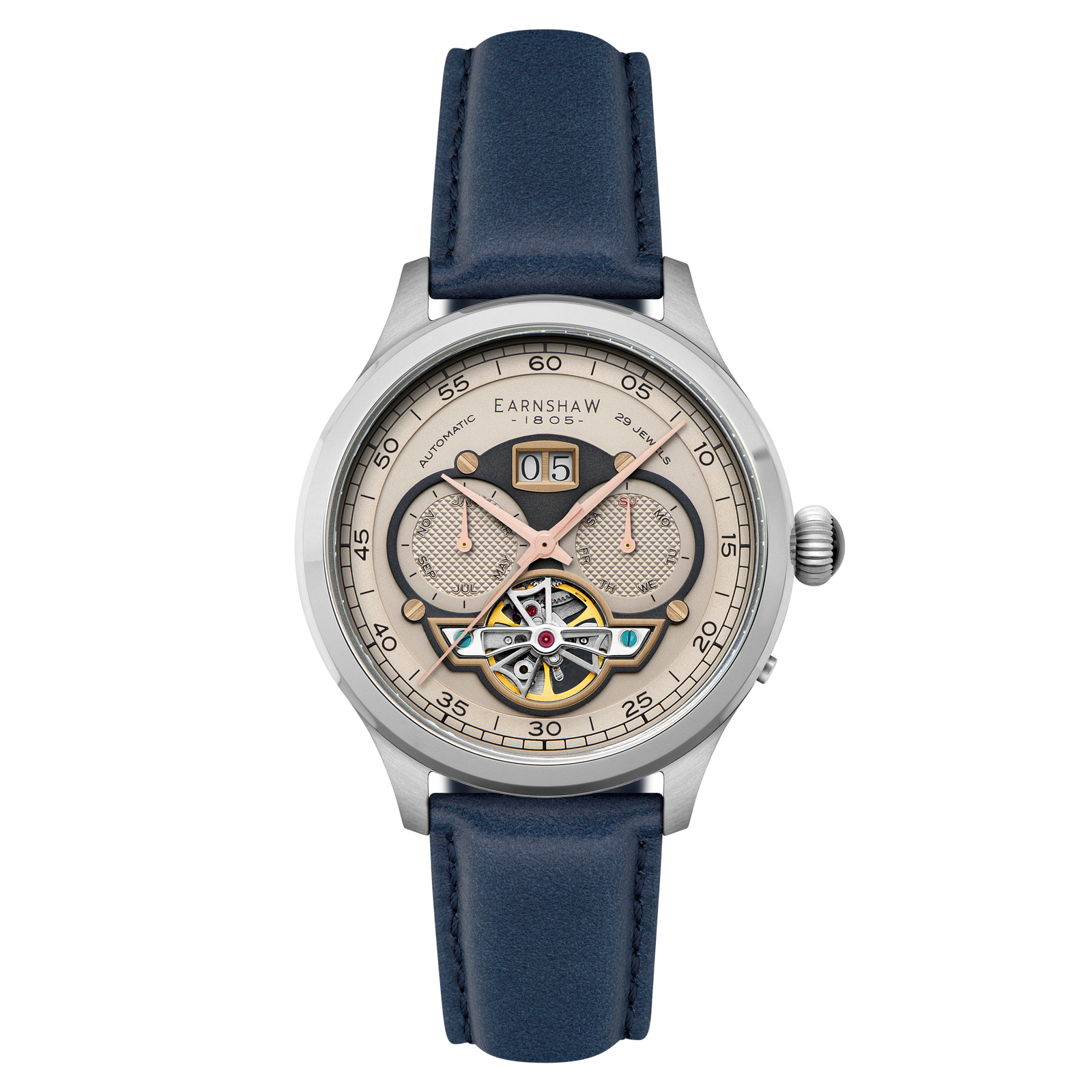 Baron Grand Date Calendar Open Heart Automatic Camel Blue