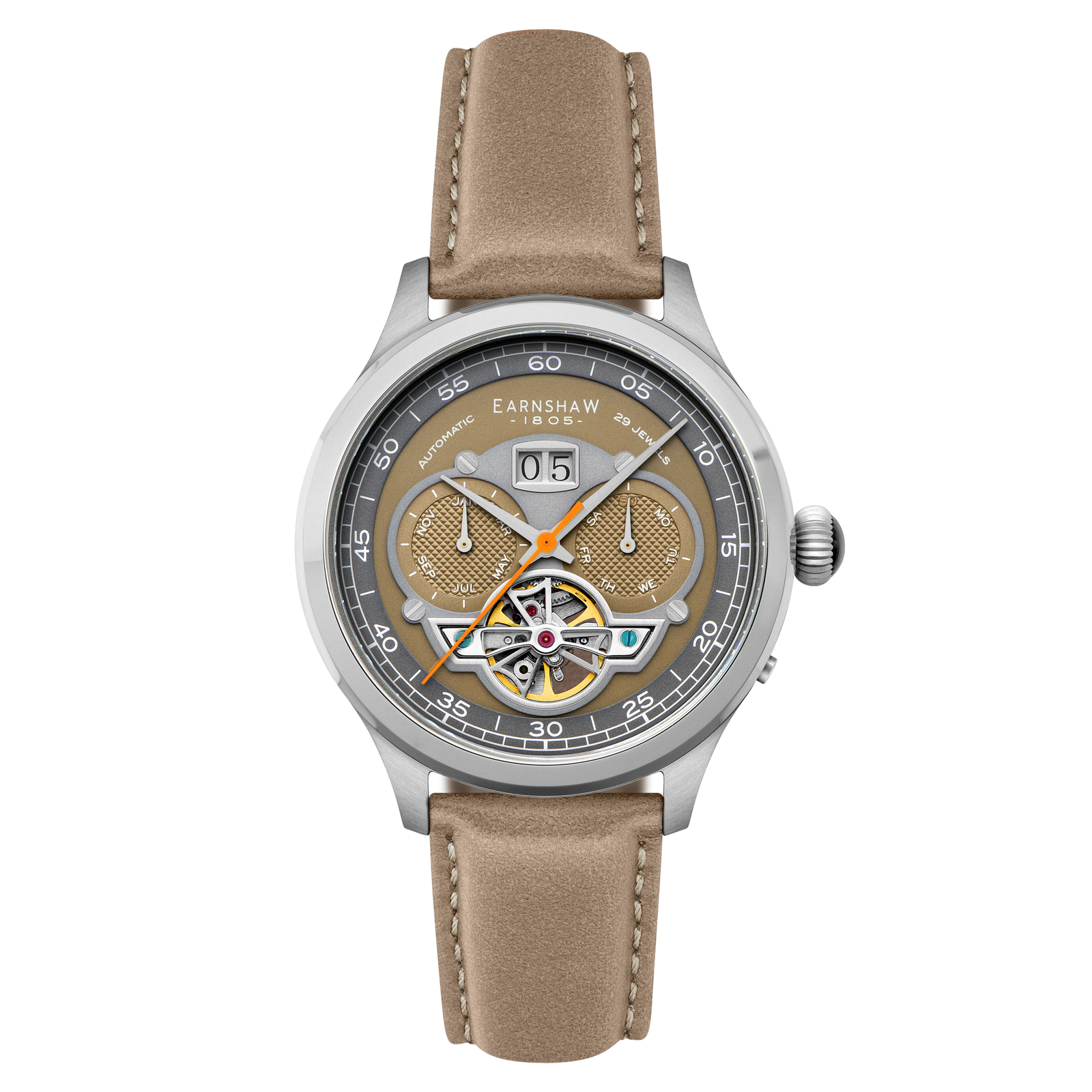 Baron Grand Date Calendar Open Heart Automatic Bog Green