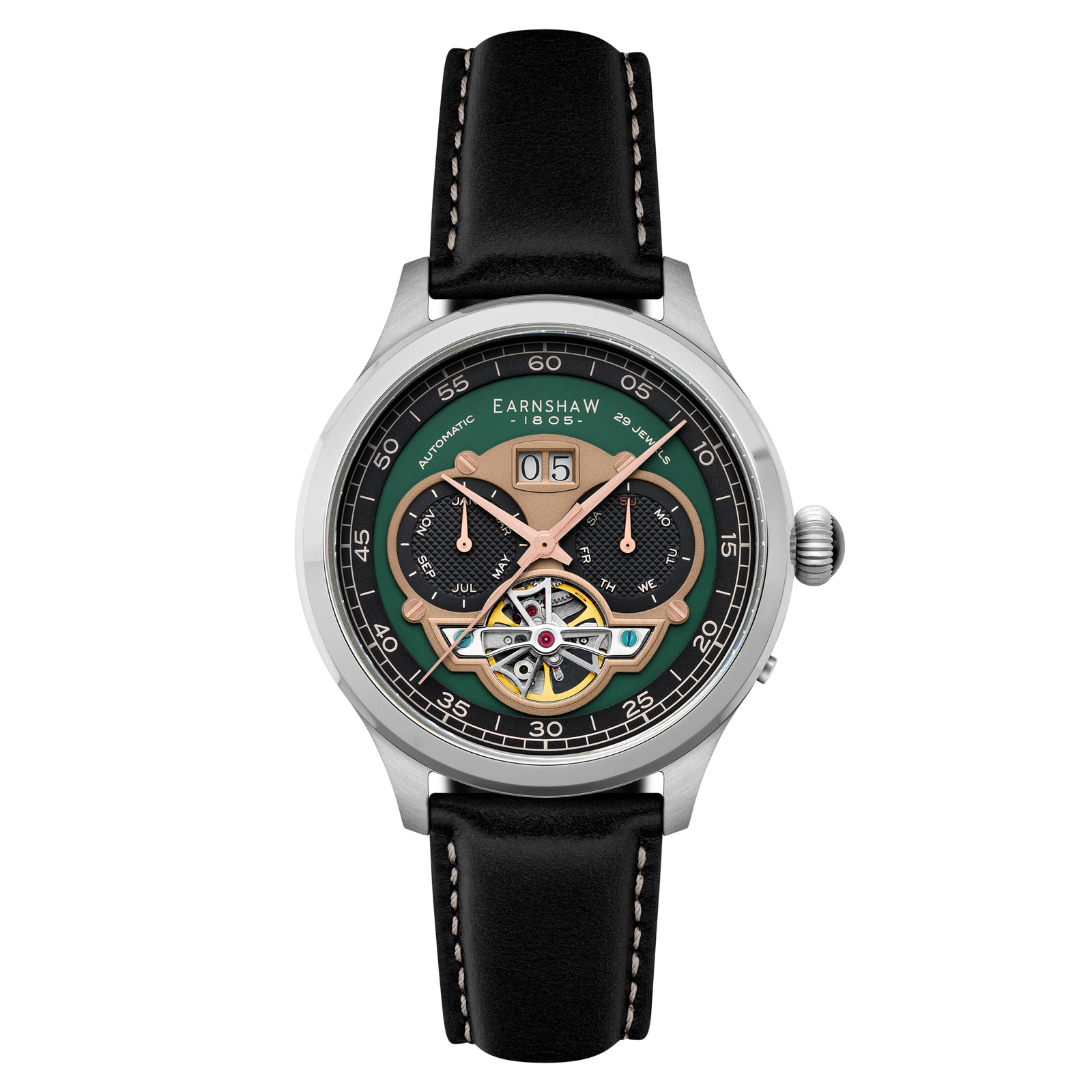 Baron Grand Date Calendar Open Heart Automatic Vintage Green