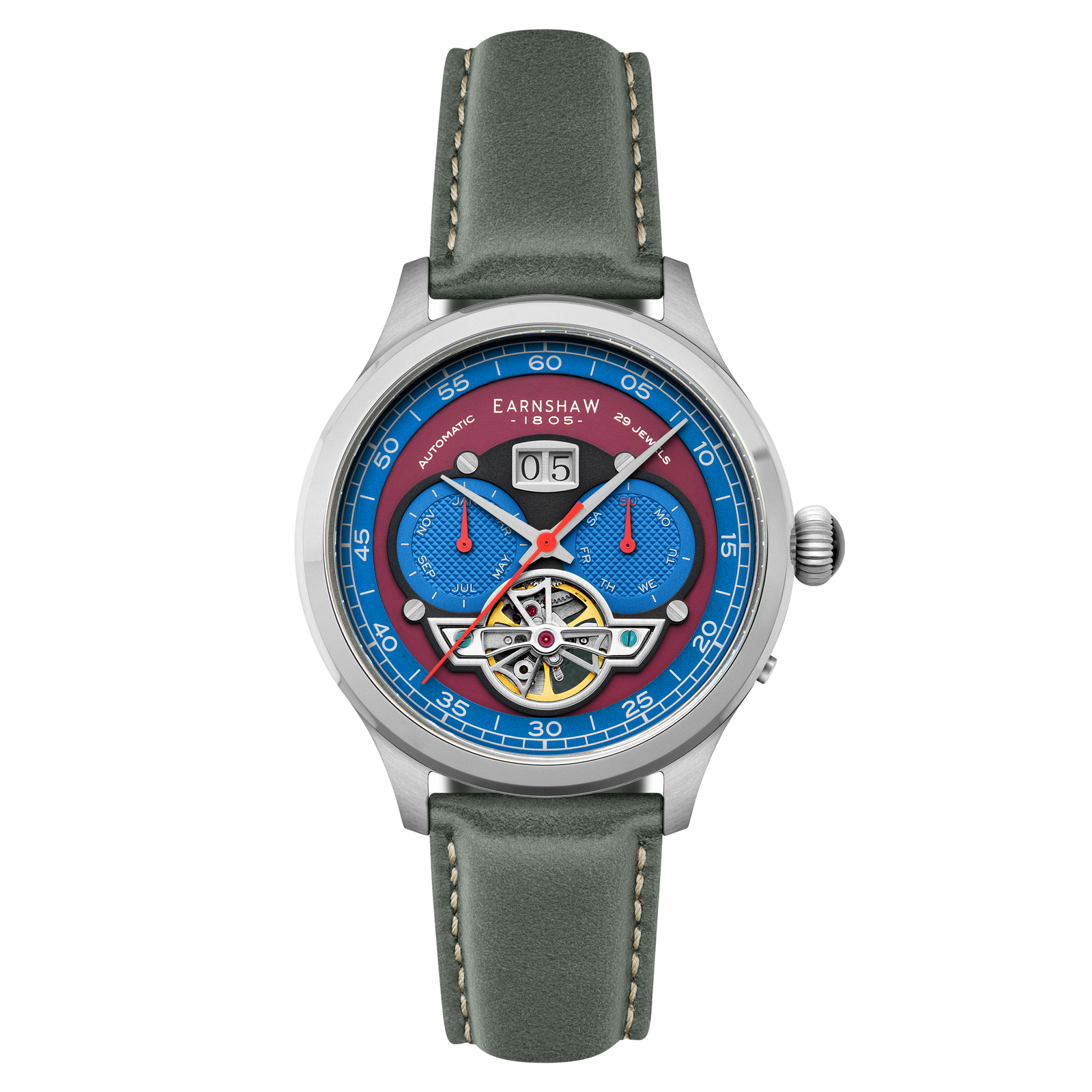 Baron Grand Date Calendar Open Heart Automatic English Blue