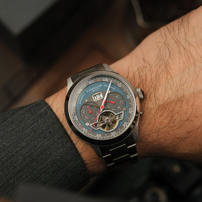 Baron Grand Date Calendar Open Heart Automatic Morning Blue