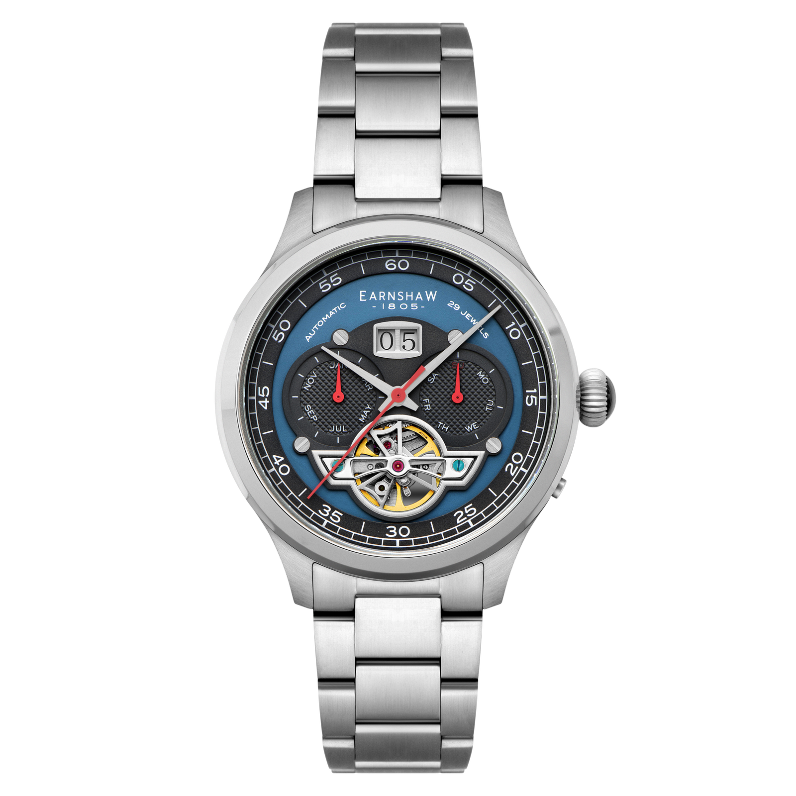 Baron Grand Date Calendar Open Heart Automatic Morning Blue