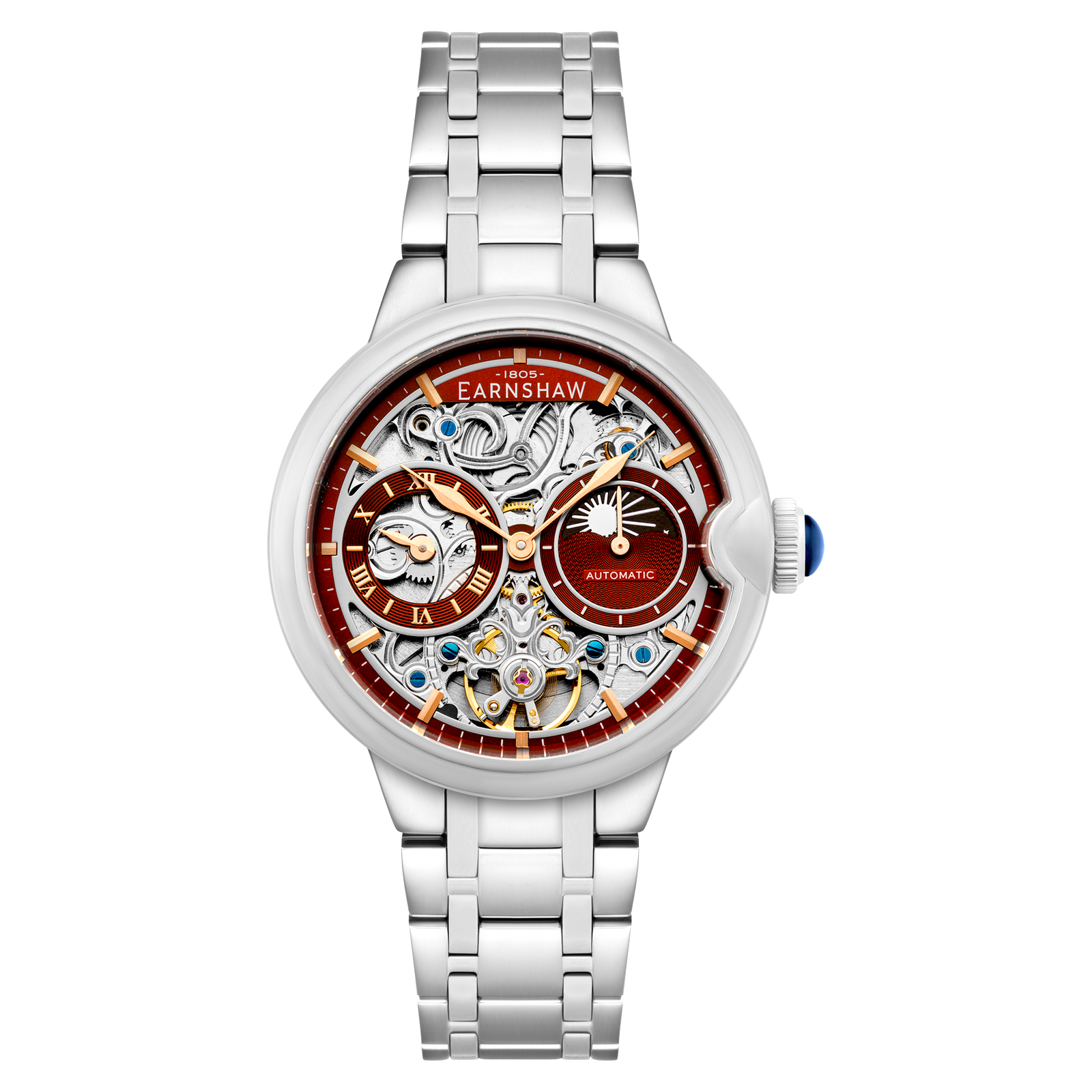 Barallier Sun Moon Dual Time Automatic Skeleton Sunburst Red