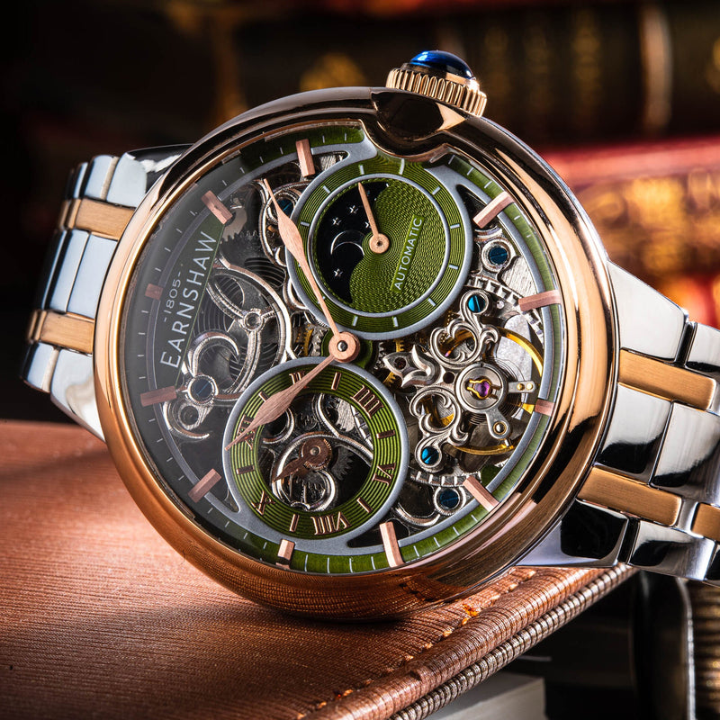 Barallier Sun Moon Dual Time Automatic Skeleton Two Tone Mint Green