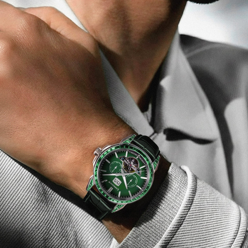 Nobility Nawab Grand Date Calendar Open Heart Automatic Limited Edition Olive Gem