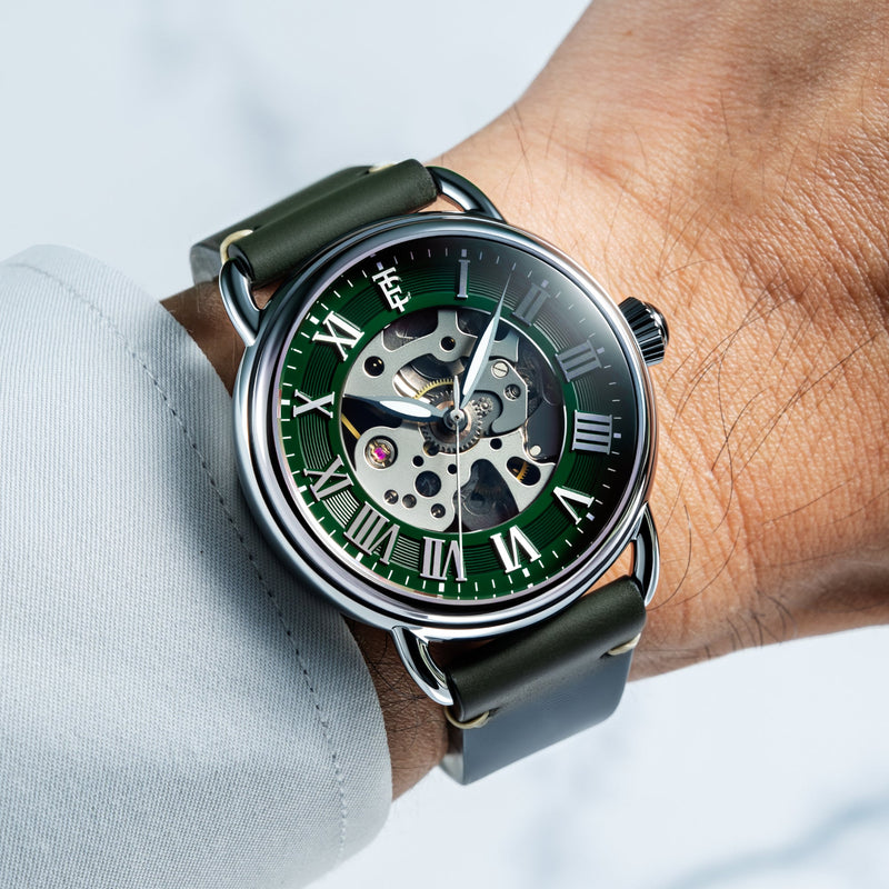 Heritage Investigator 40 Skeleton Automatic Sage Green