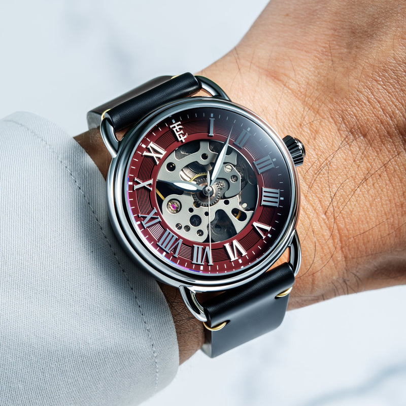 Heritage Investigator 40 Skeleton Automatic Ruby Red