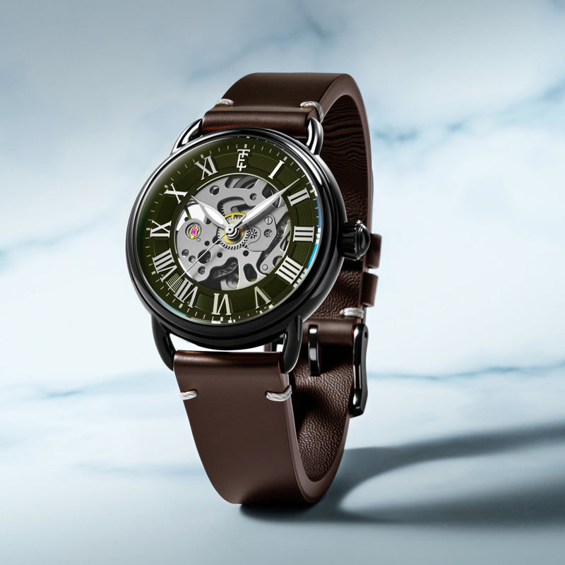 Heritage Investigator 40 Skeleton Automatic Olive Green