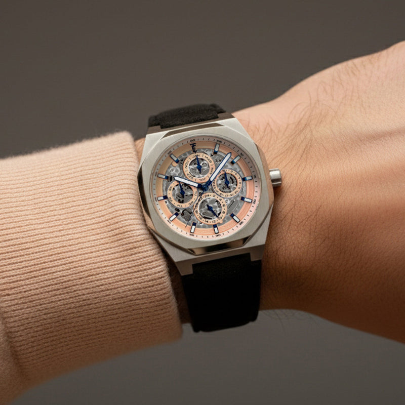 Discovery Drake Triple Calendar Skeleton Automatic Sunset Salmon