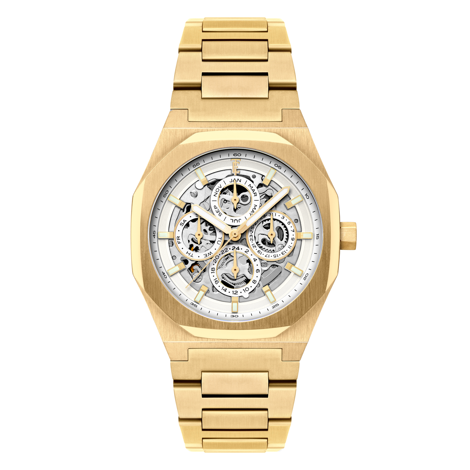 Discovery Drake Triple Calendar Skeleton Automatic Cloudy Gold