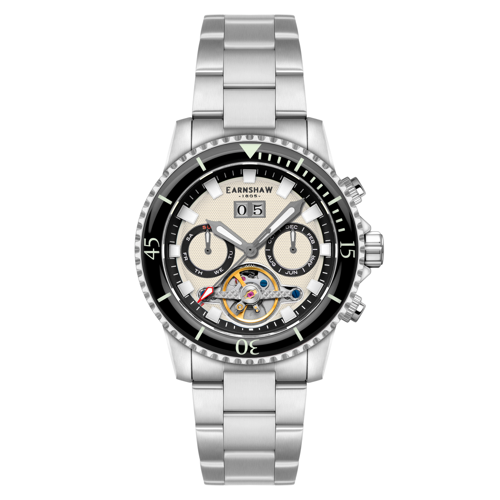 Admiral Duncan Grand Date Calendar Open Heart Automatic Scone Silver