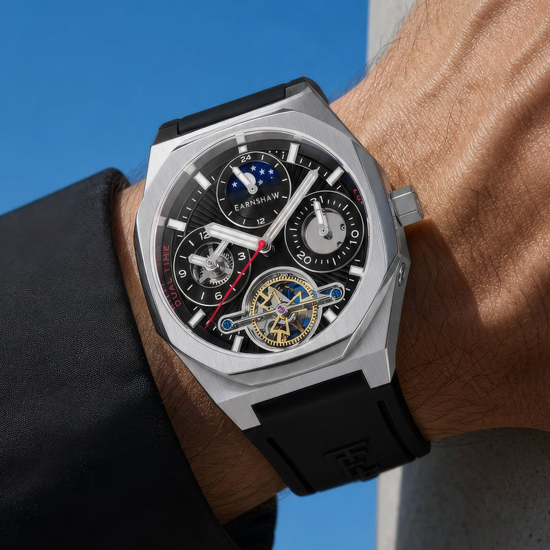 Discovery Drake Dual Time Date Open Heart Automatic Carbon Luxe