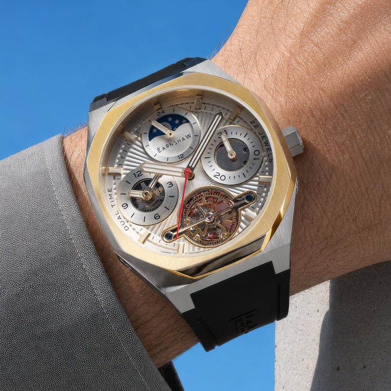 Discovery Drake Dual Time Date Open Heart Automatic Polished Aura
