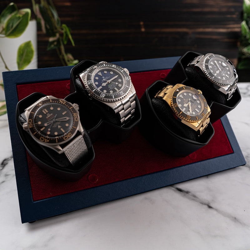 Oxford Augustine 4-Slot Watch Winder -  Navy Blue