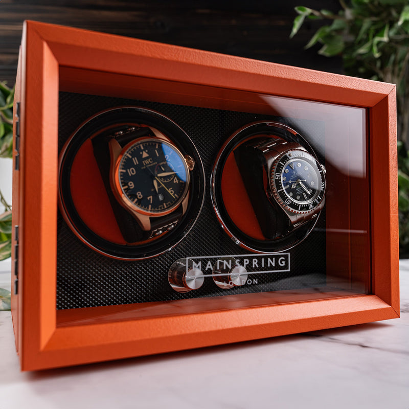 Oxford Guardian Dual Slot Watch Winder - Retro Orange