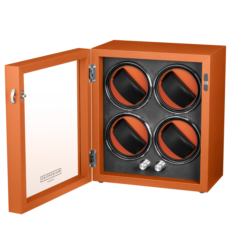 Oxford Guardian 4-Slot Watch Winder - Retro Orange