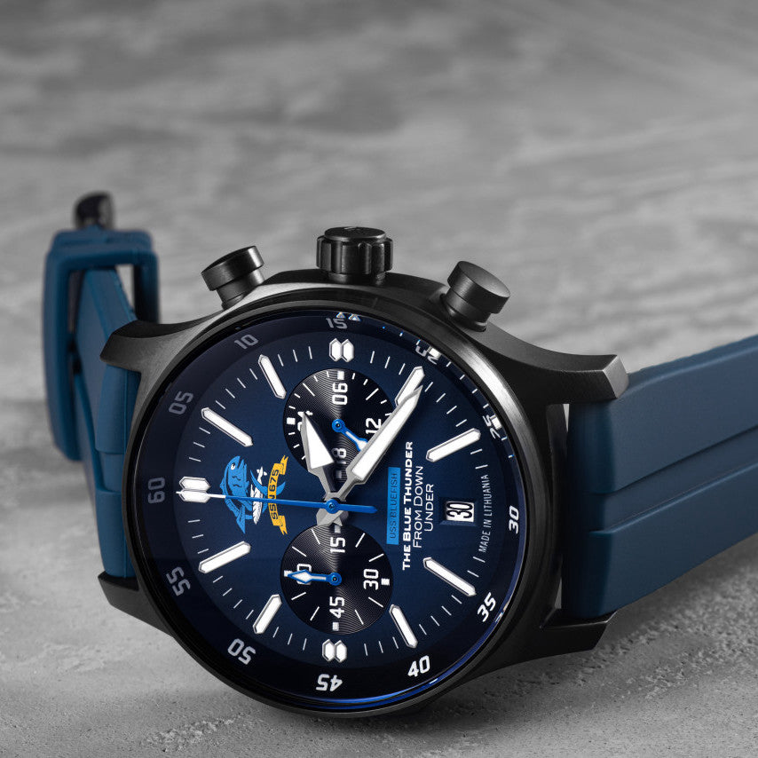 Vostok Europe Blue Fish Quartz Chronograph Submarine Men's Watch VK64/592C459