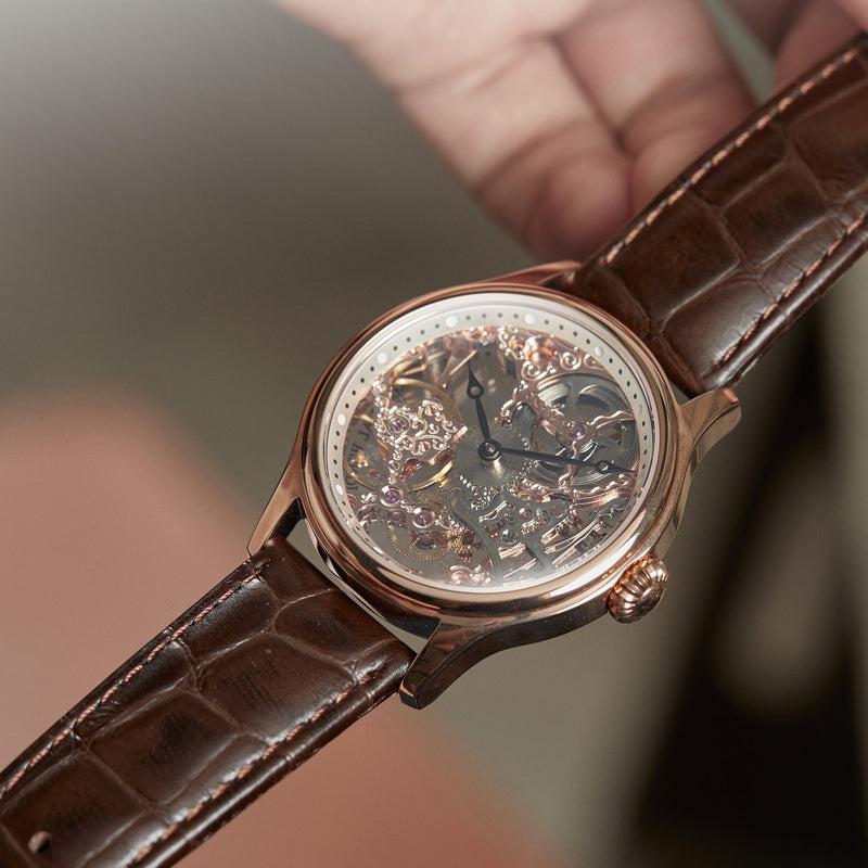 Heritage Bauer Mechanical Skeleton Pink Gold