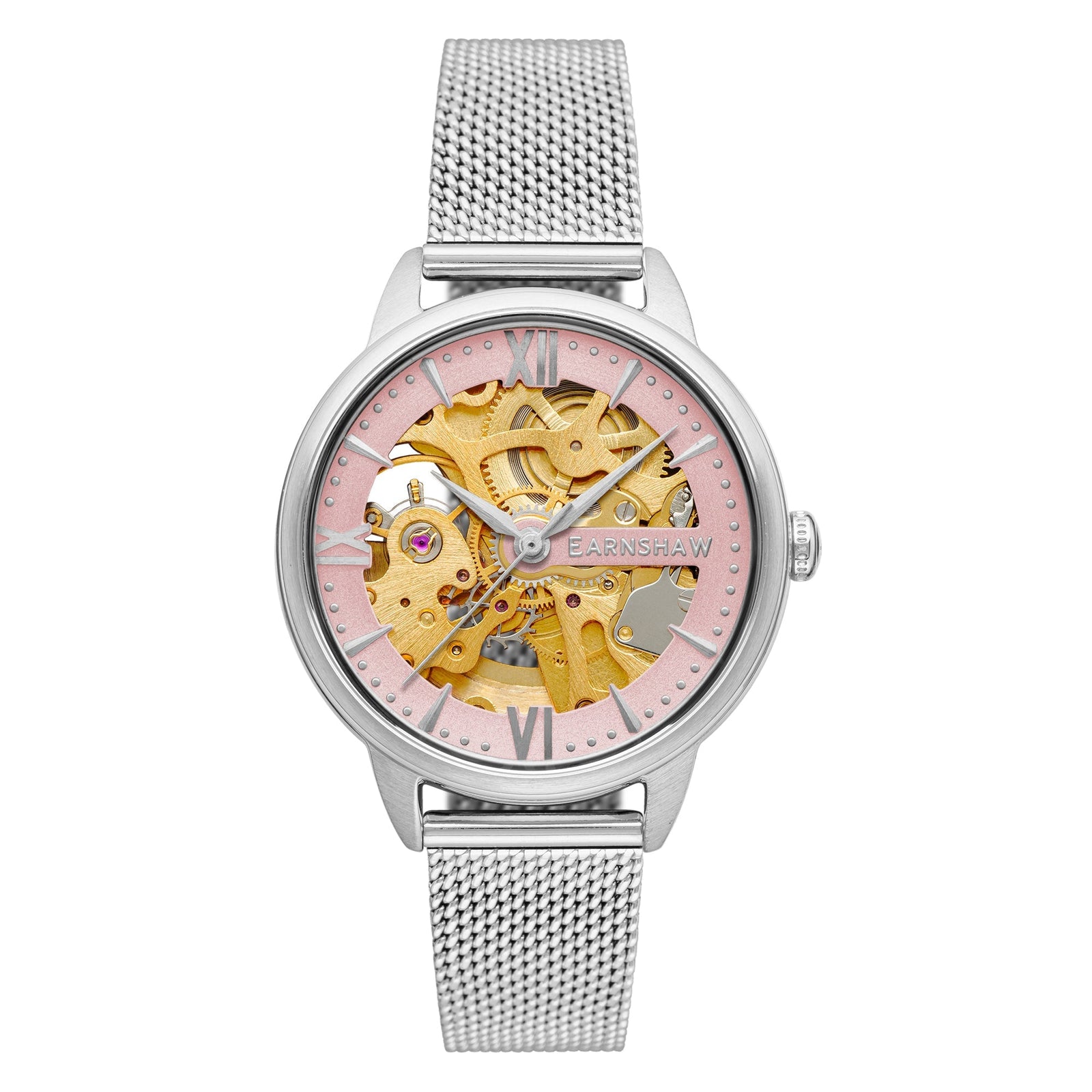 Ladies Anning Skeleton Automatic 3 Hands Warm Pink