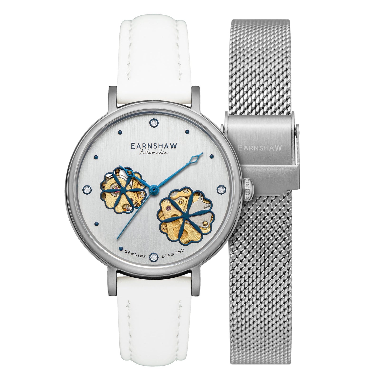 Ladies Nightingale Diamond Skeleton Automatic Silver White