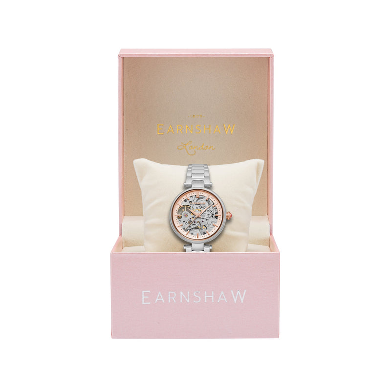 Ladies Charlotte Skeleton Automatic 3 Hands Silver Rose