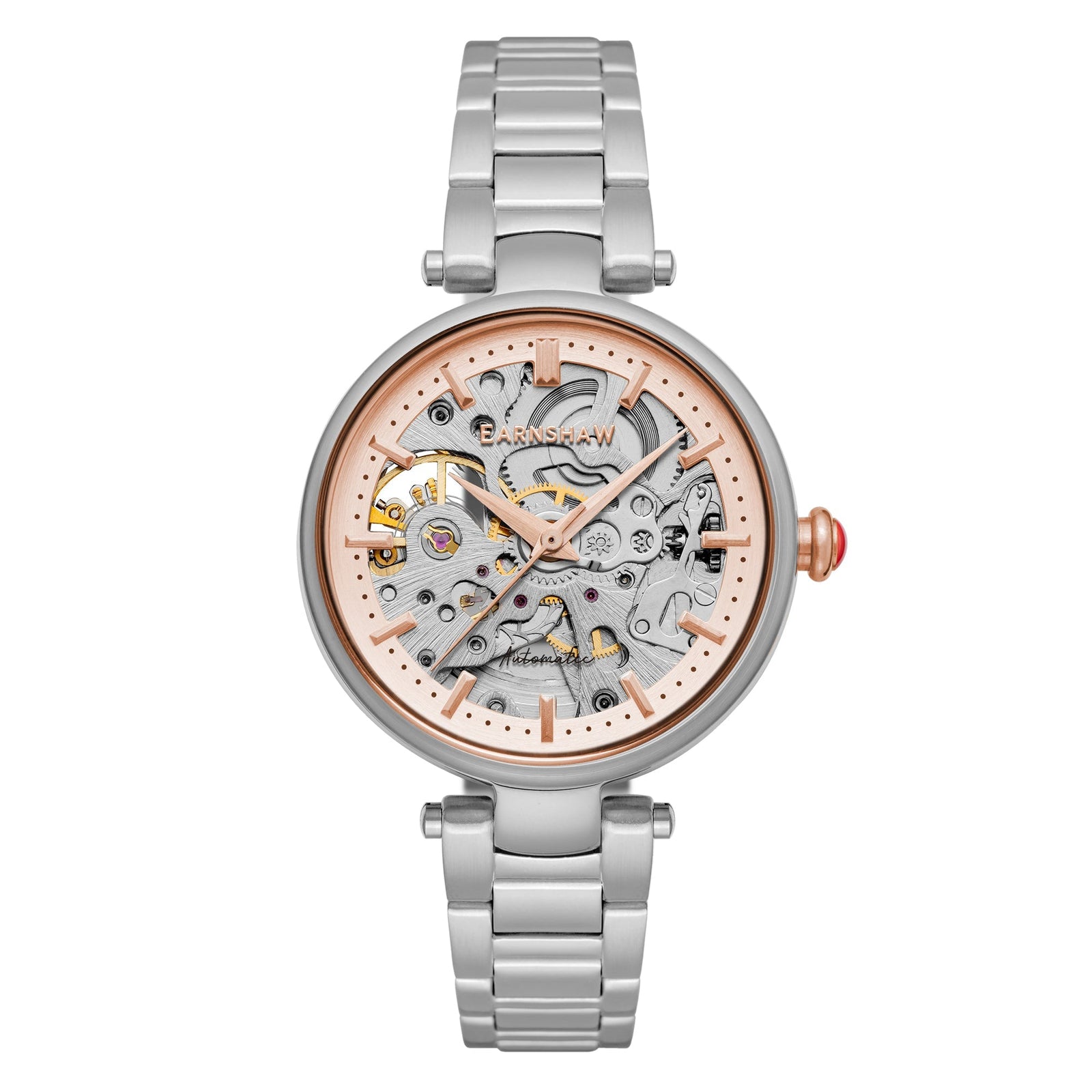 Ladies Charlotte Skeleton Automatic 3 Hands Silver Rose