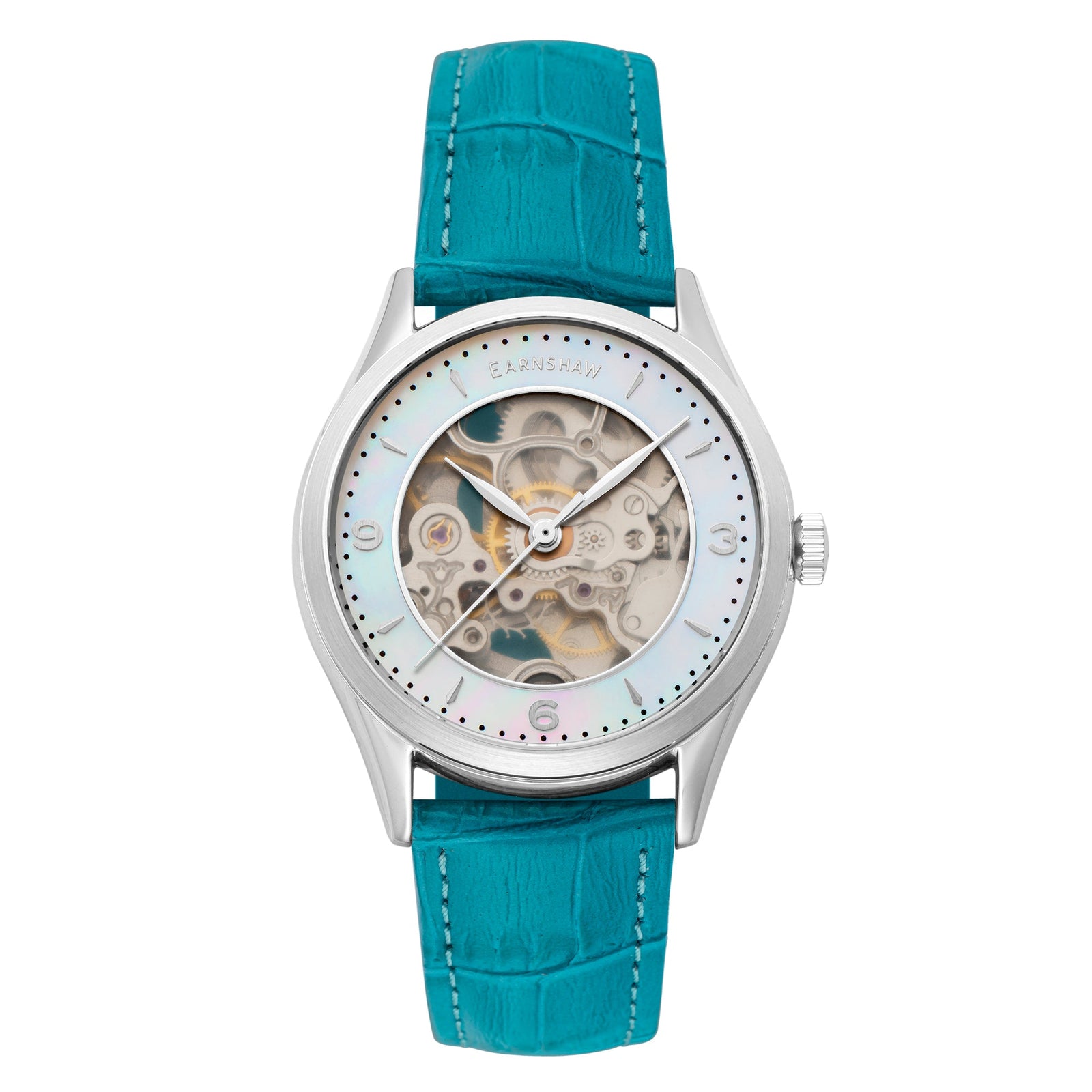 Ladies Isabella Skeleton Automatic 3 Hands Mother Of Pearl Aqua