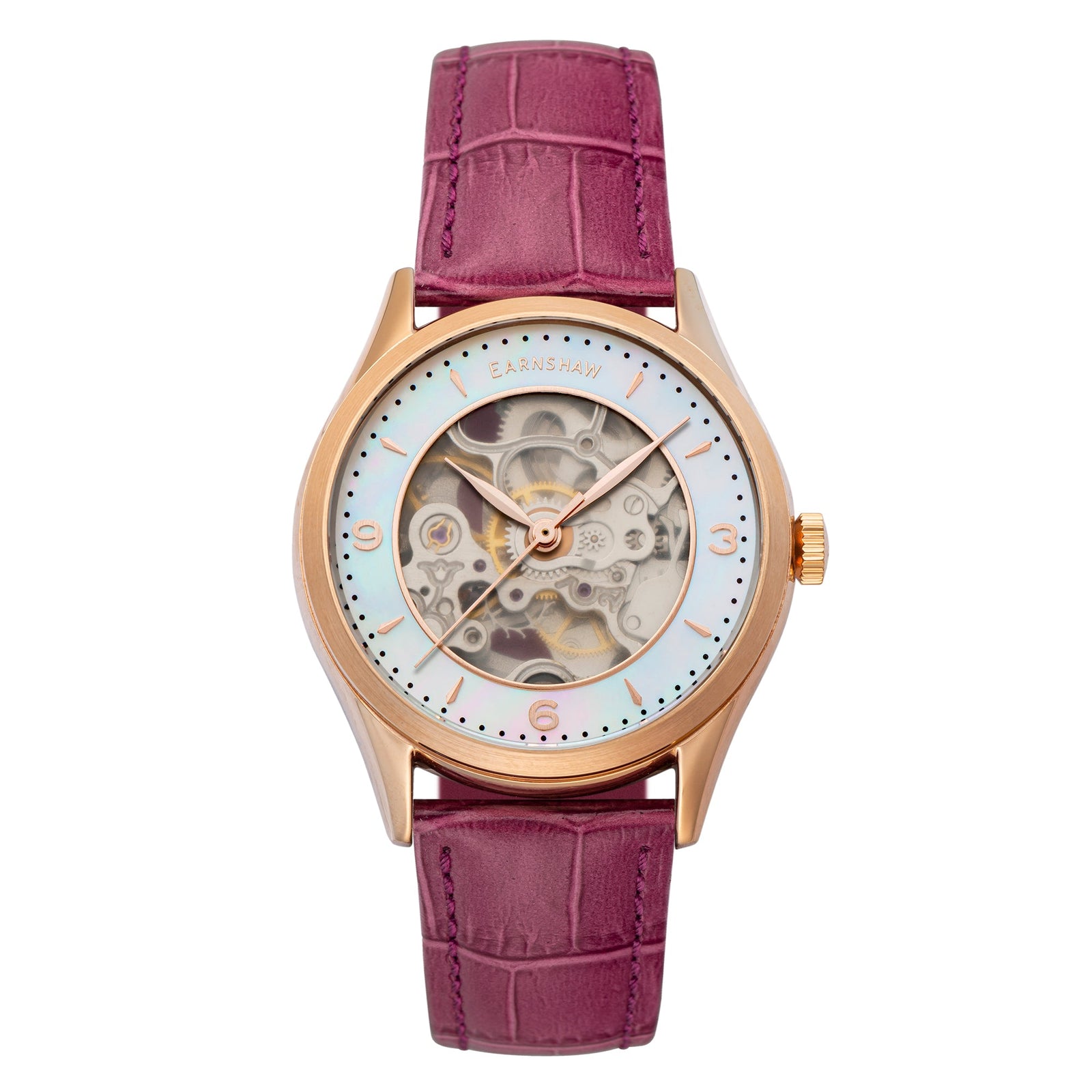 Ladies Isabella Skeleton Automatic 3 Hands Dusty Rose