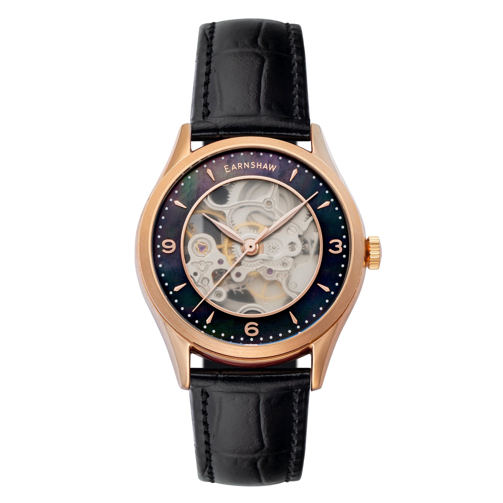 Ladies Isabella Skeleton Automatic 3 Hands Caviar Mother Of Pearl