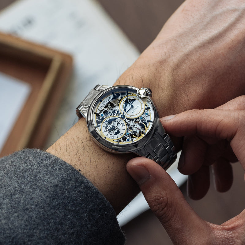 Nobility Barallier Sun Moon Dual Time Automatic Skeleton Pinstripe White