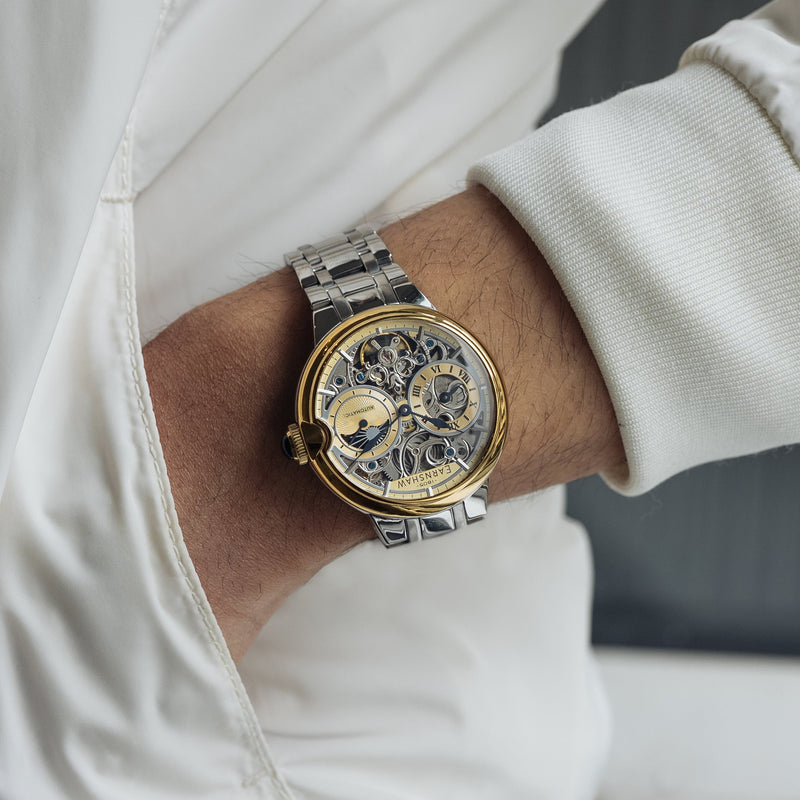 Nobility Barallier Sun Moon Dual Time Automatic Skeleton Two Tone Gold