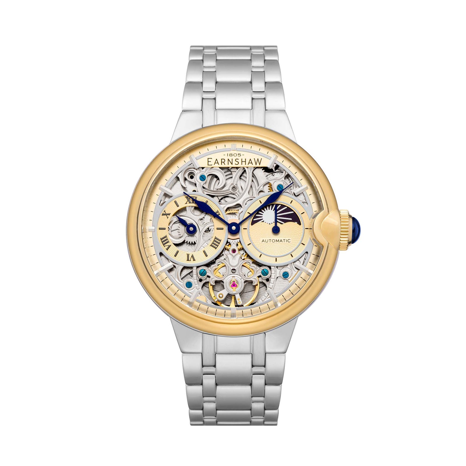 Nobility Barallier Sun Moon Dual Time Automatic Skeleton Two Tone Gold